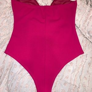 Magenta plunge body suit